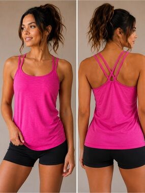 Sweaty Betty Hot Pink Strappy Back Tank Top Built-In Sports Bra Size Large Activ